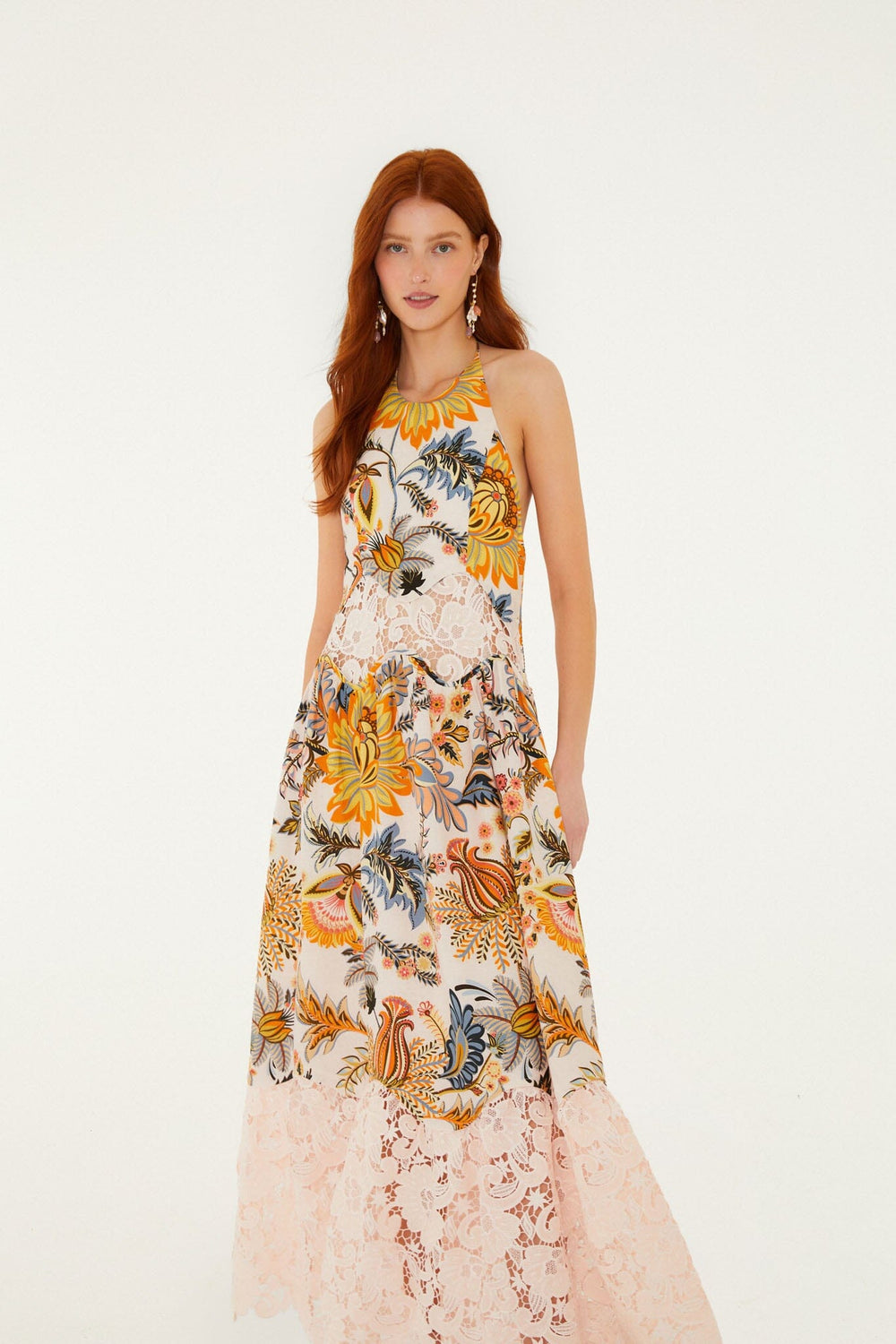 LIGIA FLORAL LIGHT PINK LACE MAXI DRESS - obligato