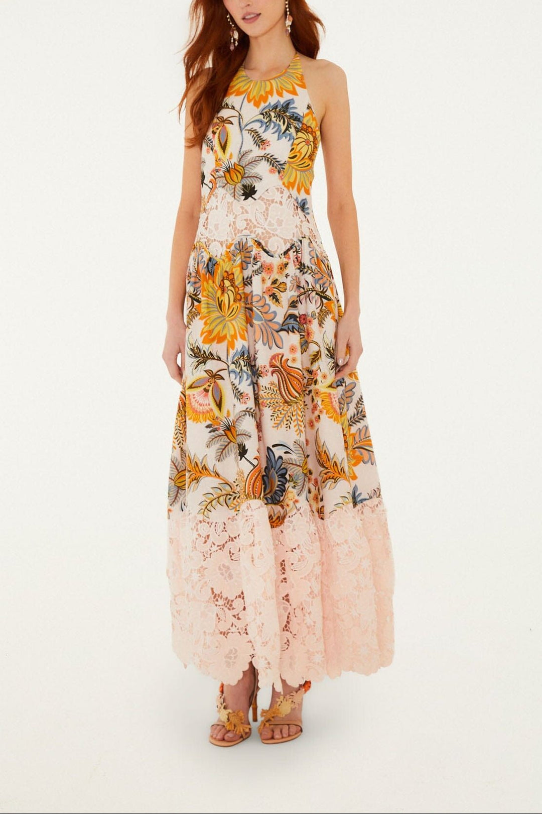 LIGIA FLORAL LIGHT PINK LACE MAXI DRESS - obligato