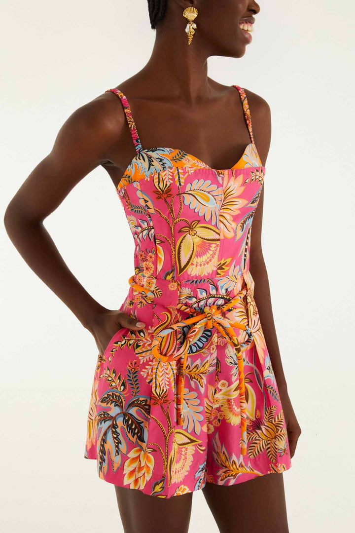 LIGIA FLORAL PINK MINI JUMPSUIT - obligato
