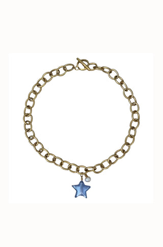 Lillie Glass Star Necklace in Blue - obligato