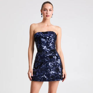 Linda Sequin Navy Short Dress - obligato