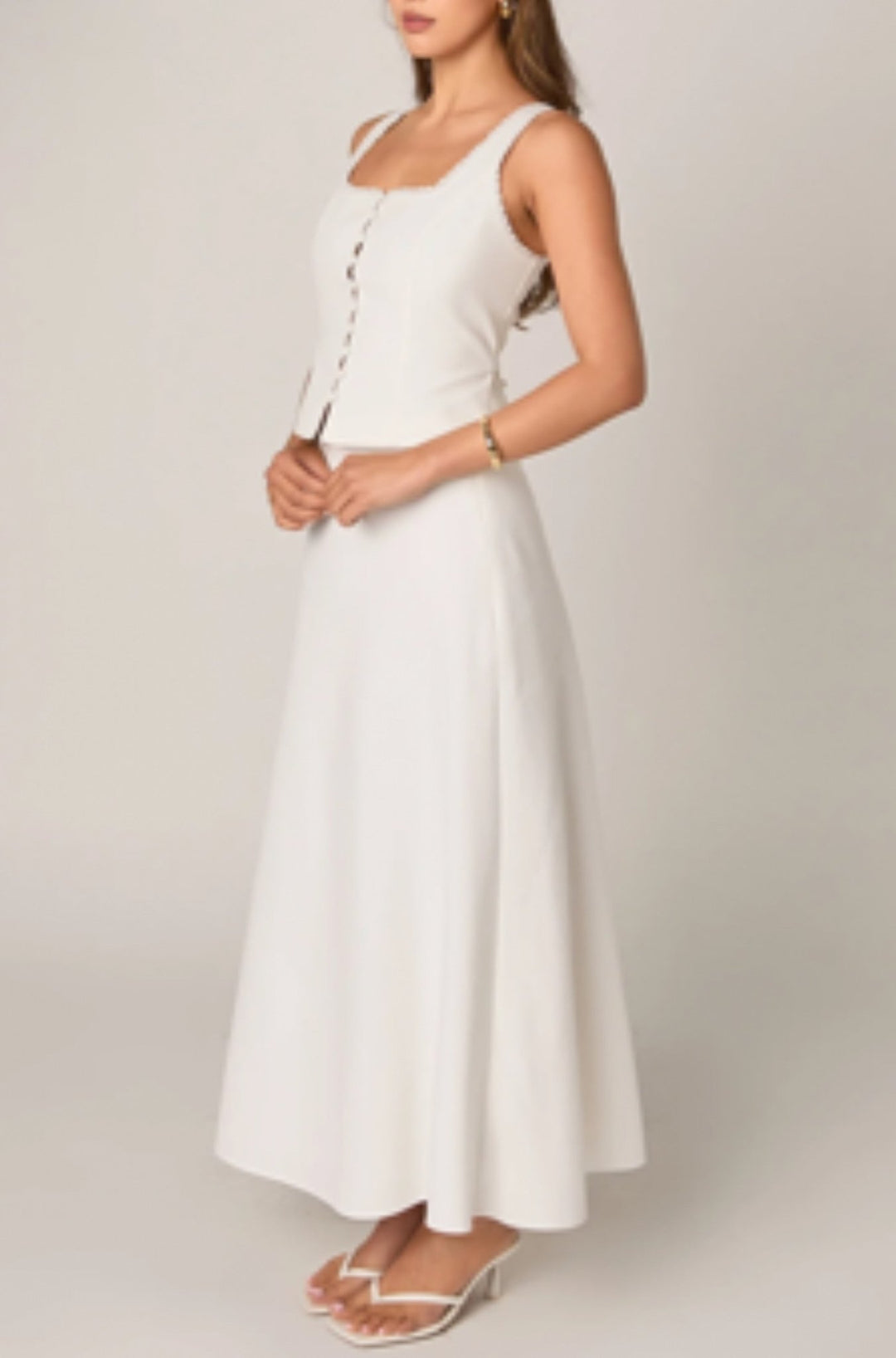 Linen Maxi Skirt in White - obligato