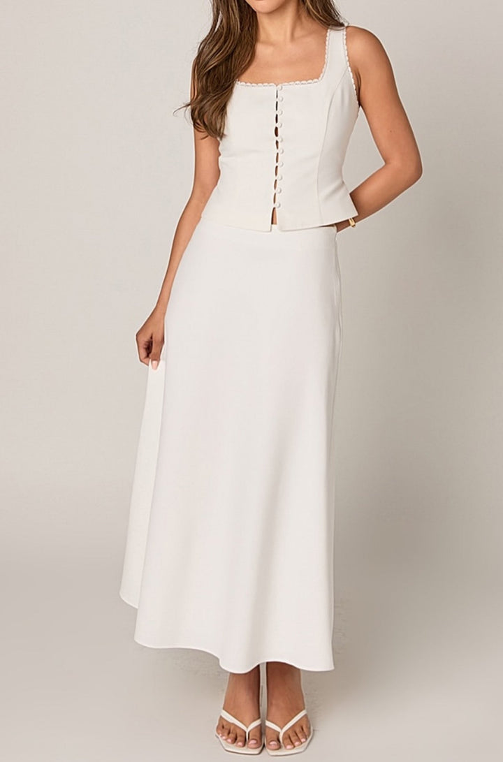 Linen Maxi Skirt in White - obligato