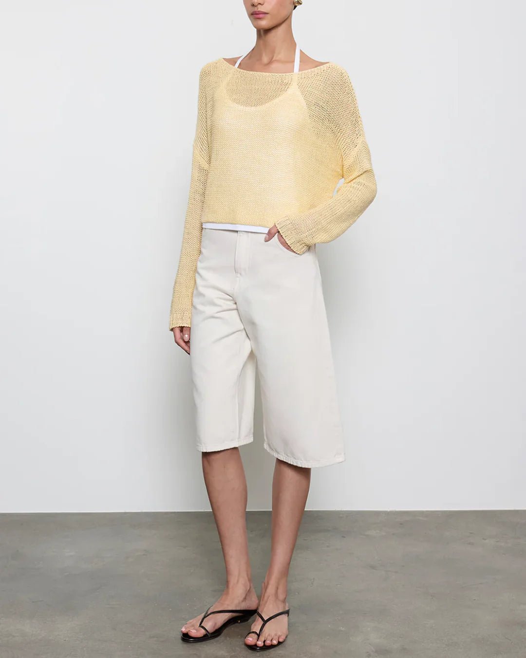 Linen Open Knit Bateau in Lemon - obligato