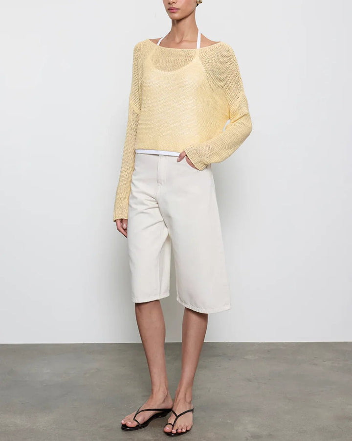 Linen Open Knit Bateau in Lemon - obligato