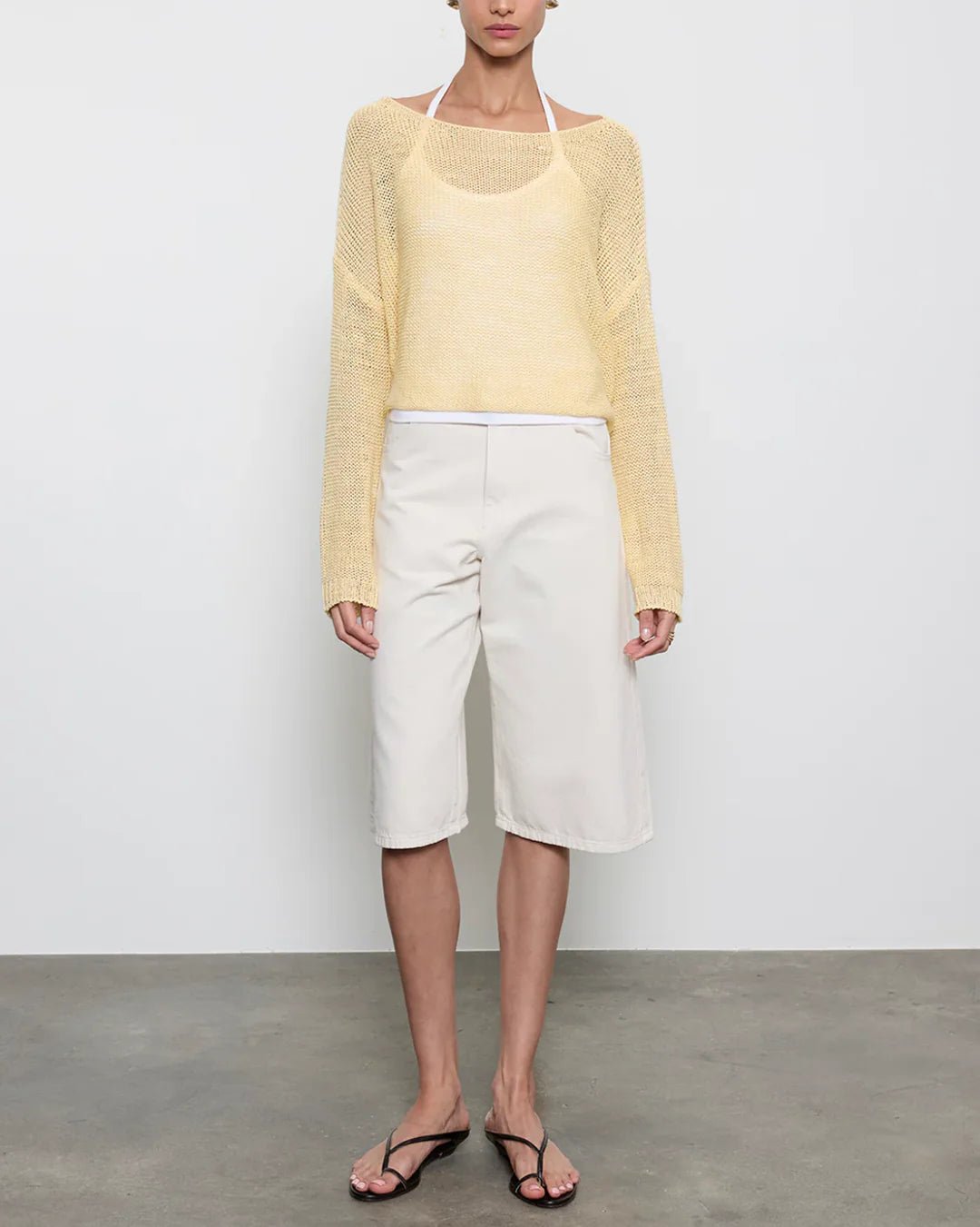 Linen Open Knit Bateau in Lemon - obligato