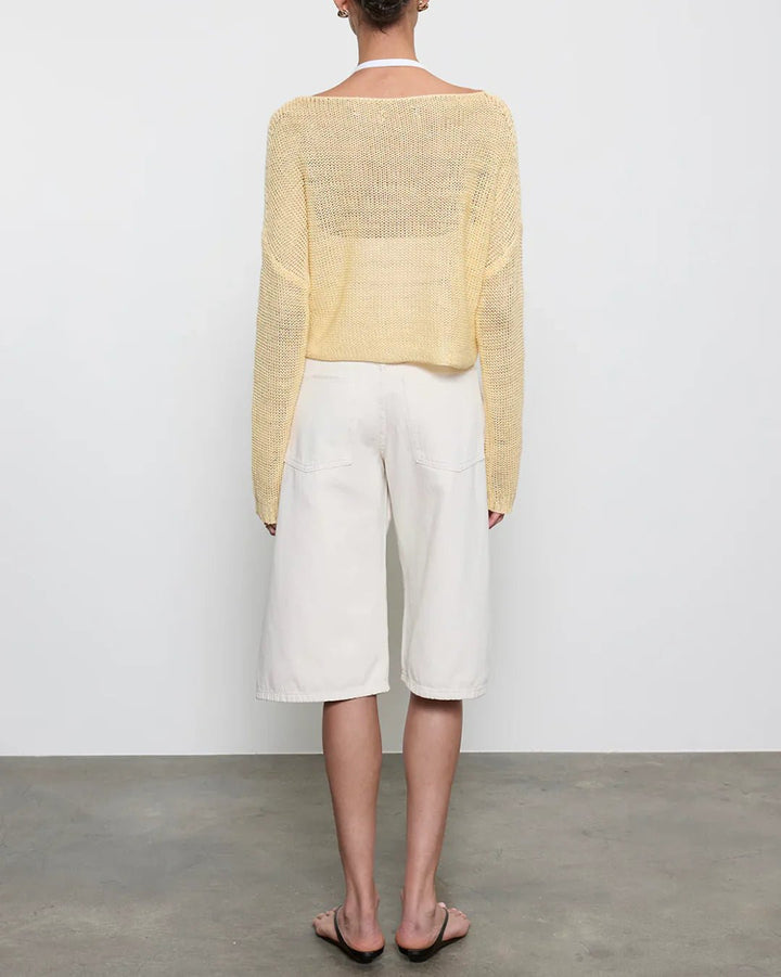 Linen Open Knit Bateau in Lemon - obligato