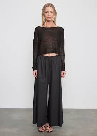 Linen Open Knit Bateau Sweater - Black - obligato