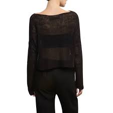 Linen Open Knit Bateau Sweater - Black - obligato