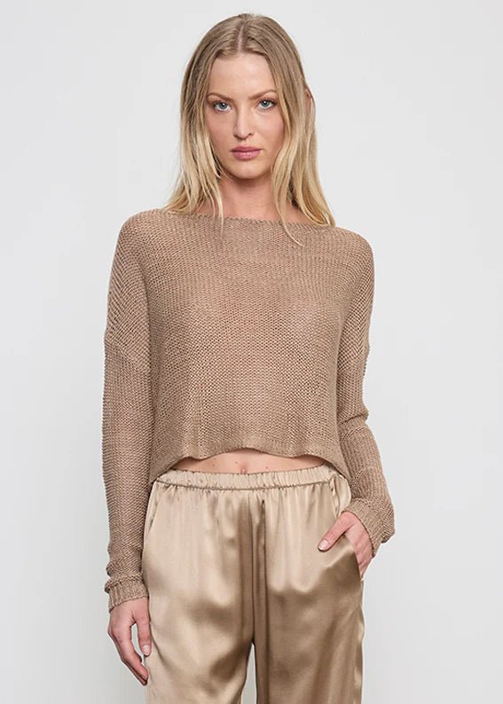 Linen Open Knit Bateau Sweater - Flax - obligato