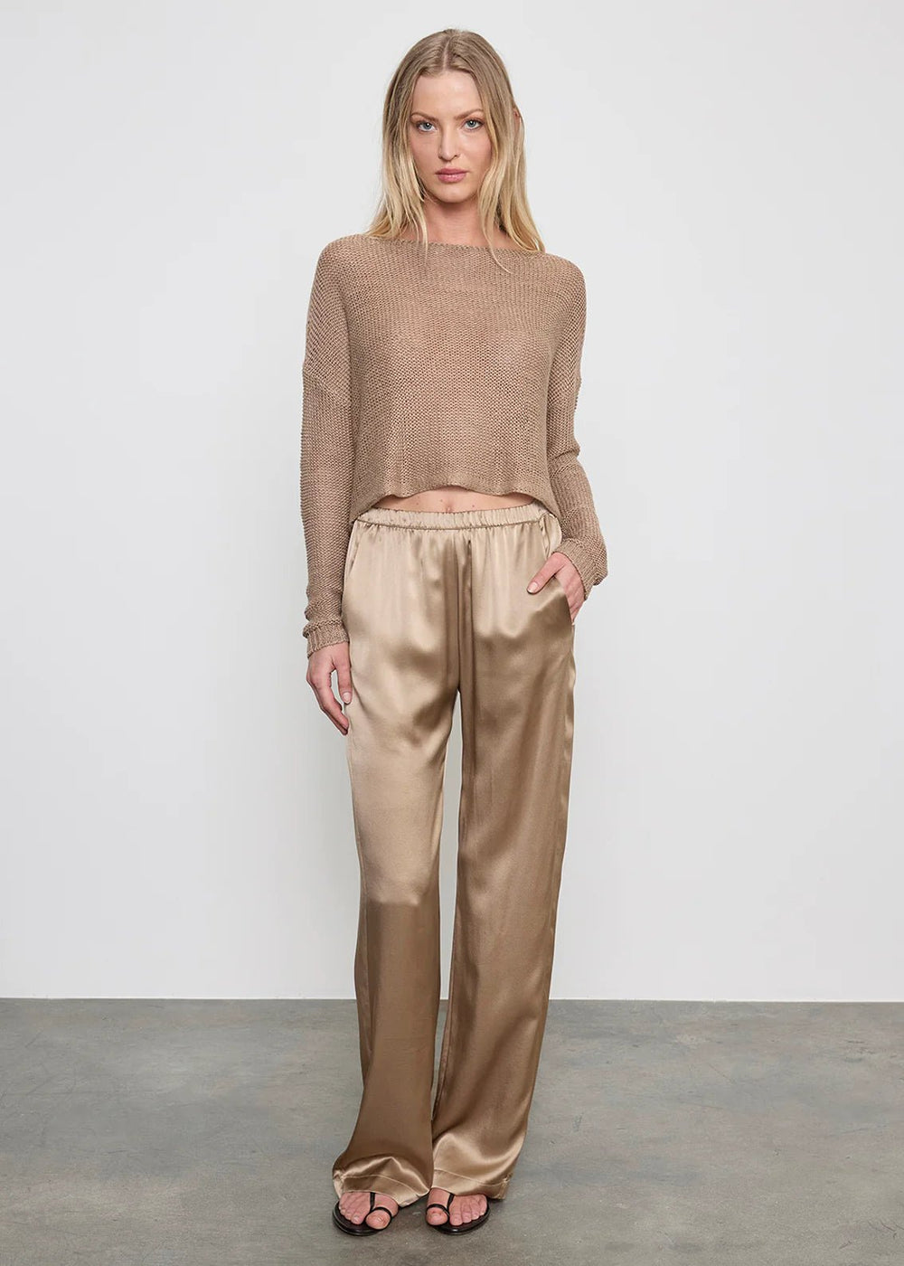 Linen Open Knit Bateau Sweater - Flax - obligato