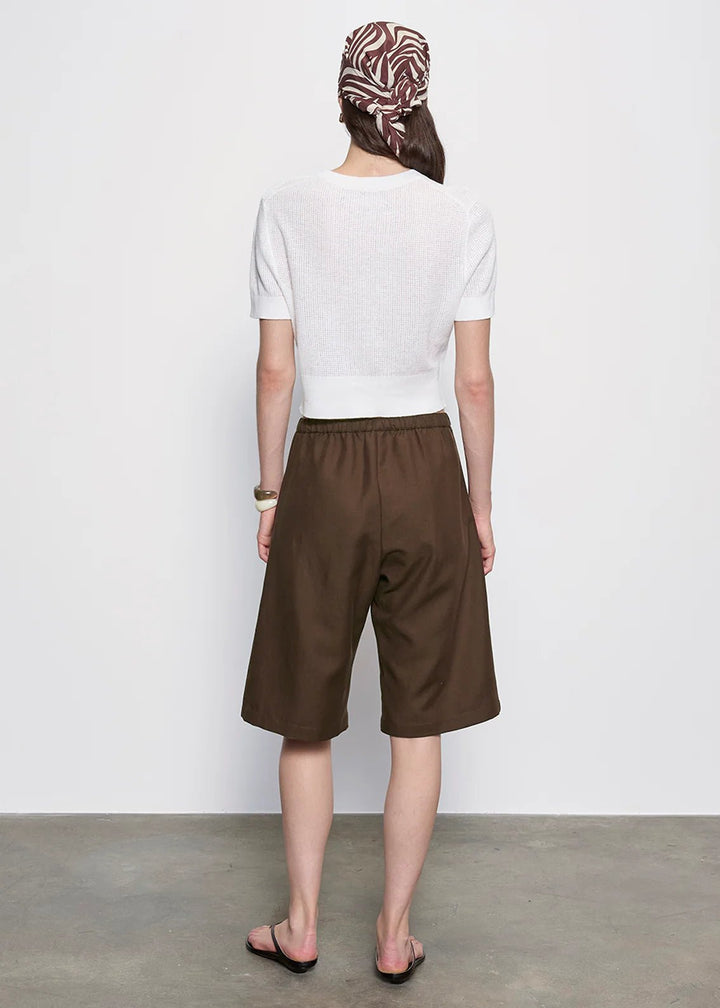 Linen Open Knit Cropped Short Sleeve in Off White - obligato