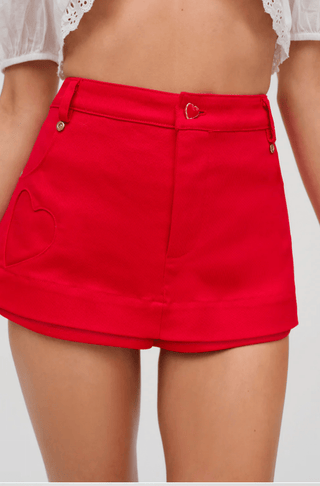 Lipstick Denim Mini Skort in Red - obligato