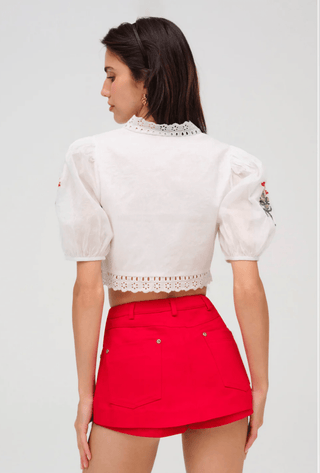 Lipstick Denim Mini Skort in Red - obligato