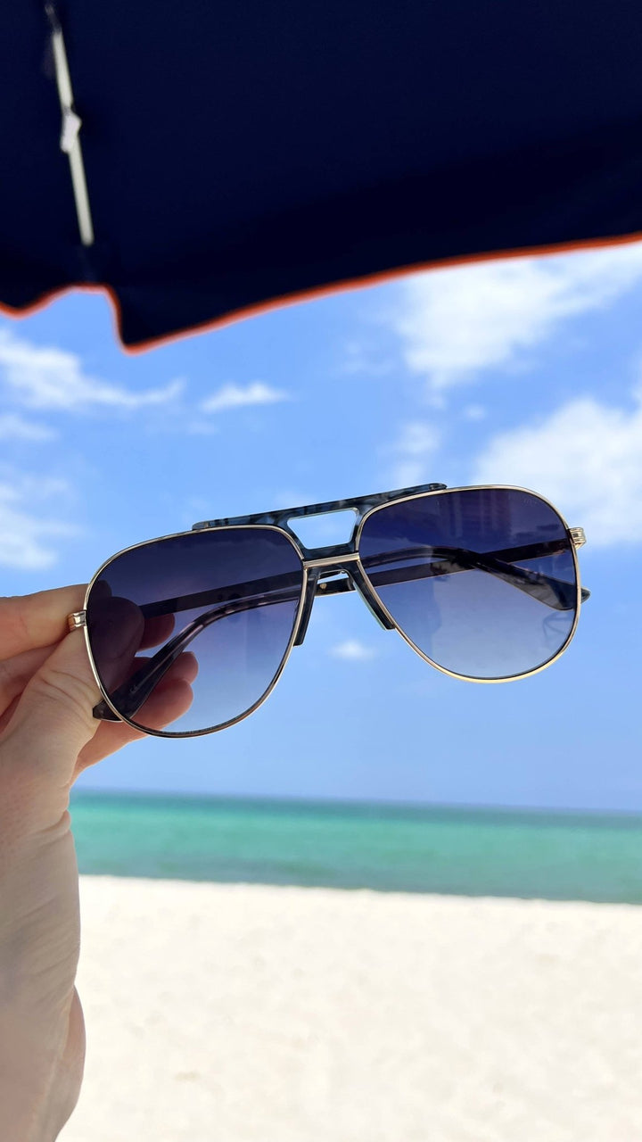 Logan ( NEW ) Acetate Aviator Unisex Sunglasses: Light Gold / Gray - obligato