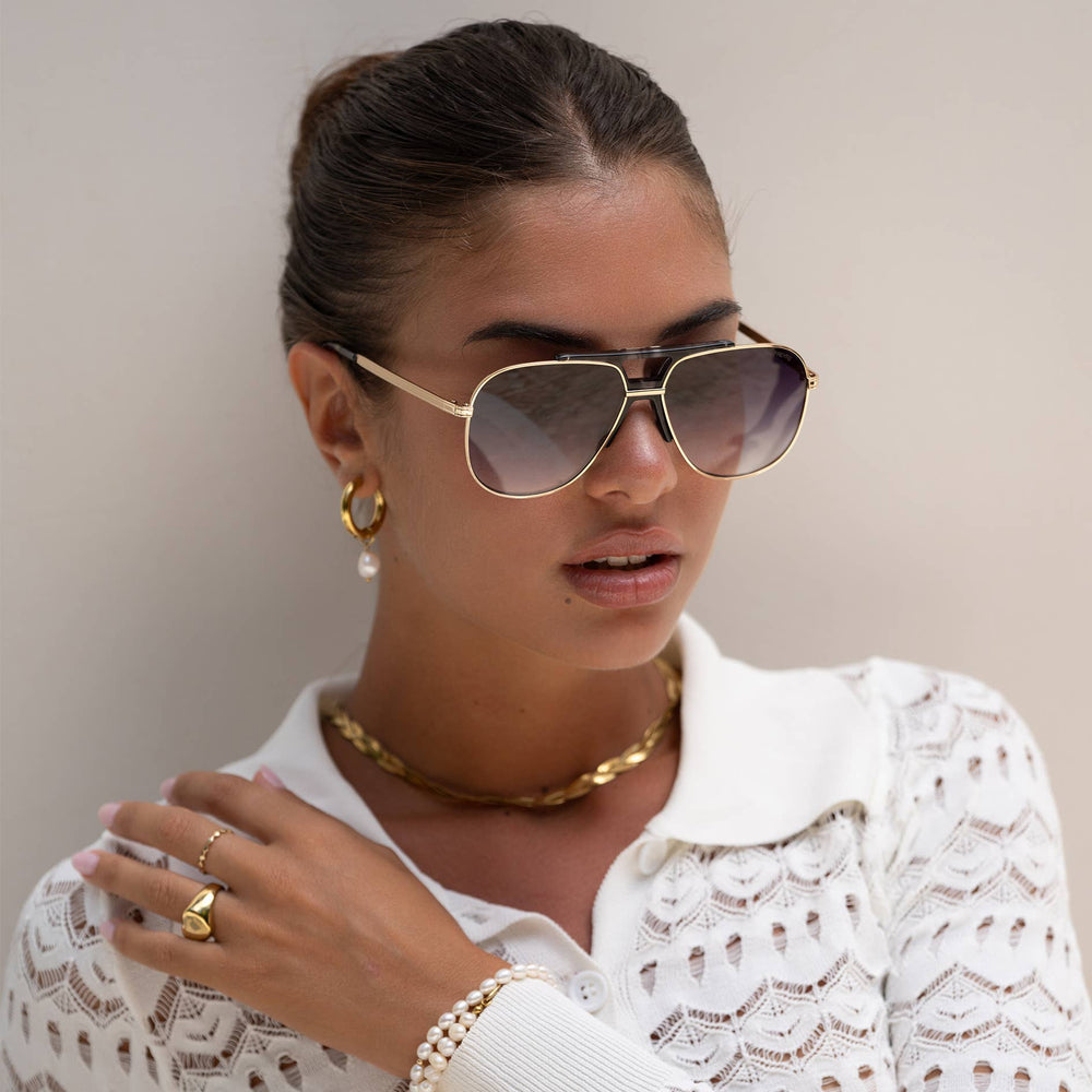 Logan ( NEW ) Acetate Aviator Unisex Sunglasses: Light Gold / Gray - obligato