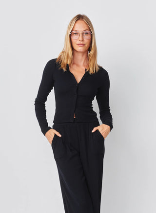 Long Sleeve Button Down Top Deep Navy - obligato