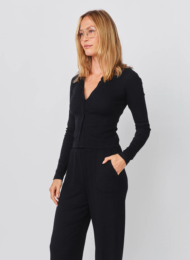 Long Sleeve Button Down Top Deep Navy - obligato