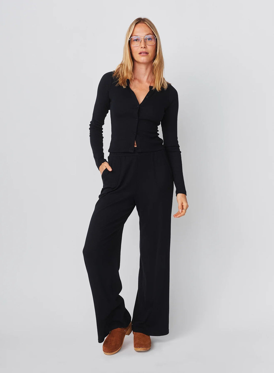 Long Sleeve Button Down Top Deep Navy - obligato