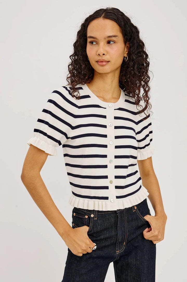 Lora top in Ivory Navy Stripe - obligato