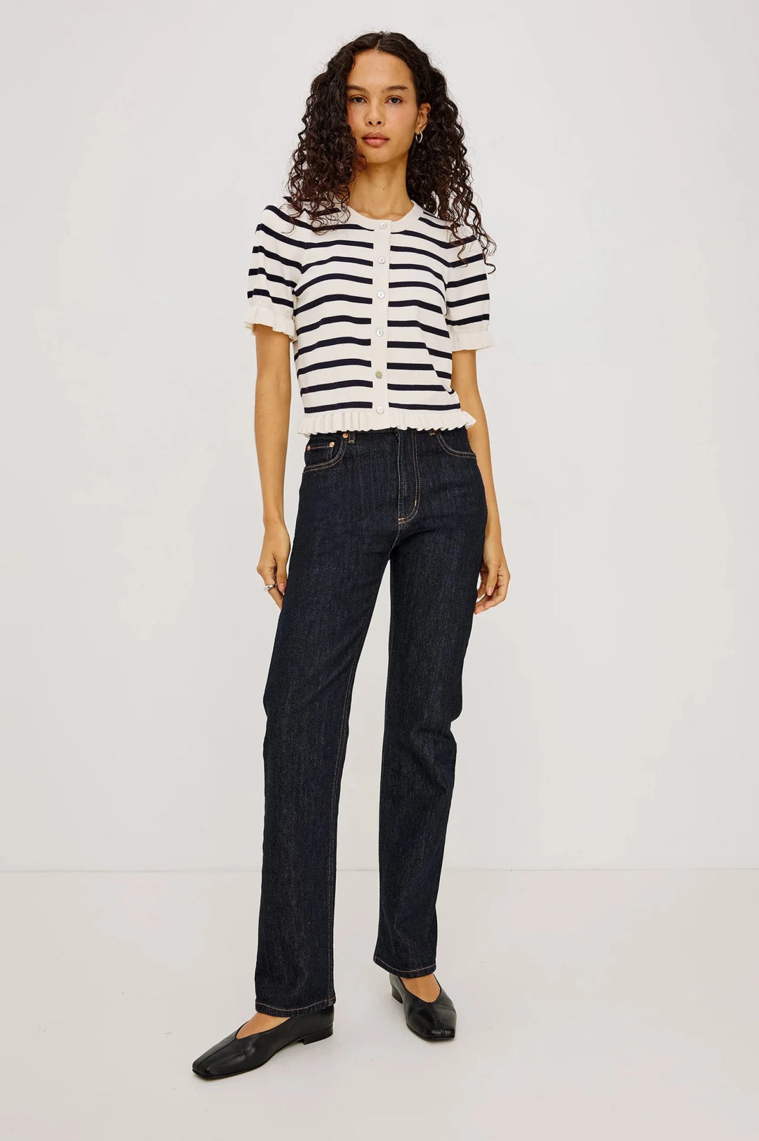 Lora top in Ivory Navy Stripe - obligato