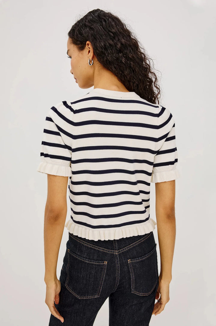Lora top in Ivory Navy Stripe - obligato