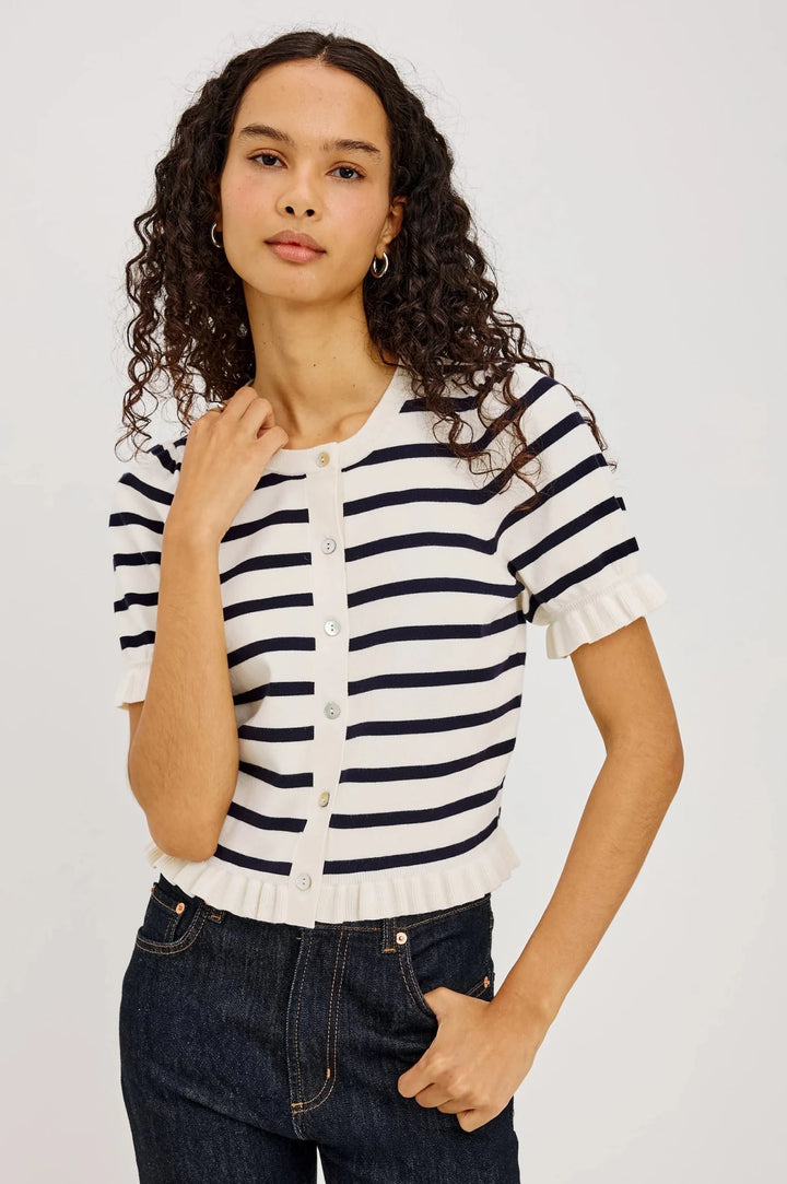 Lora top in Ivory Navy Stripe - obligato