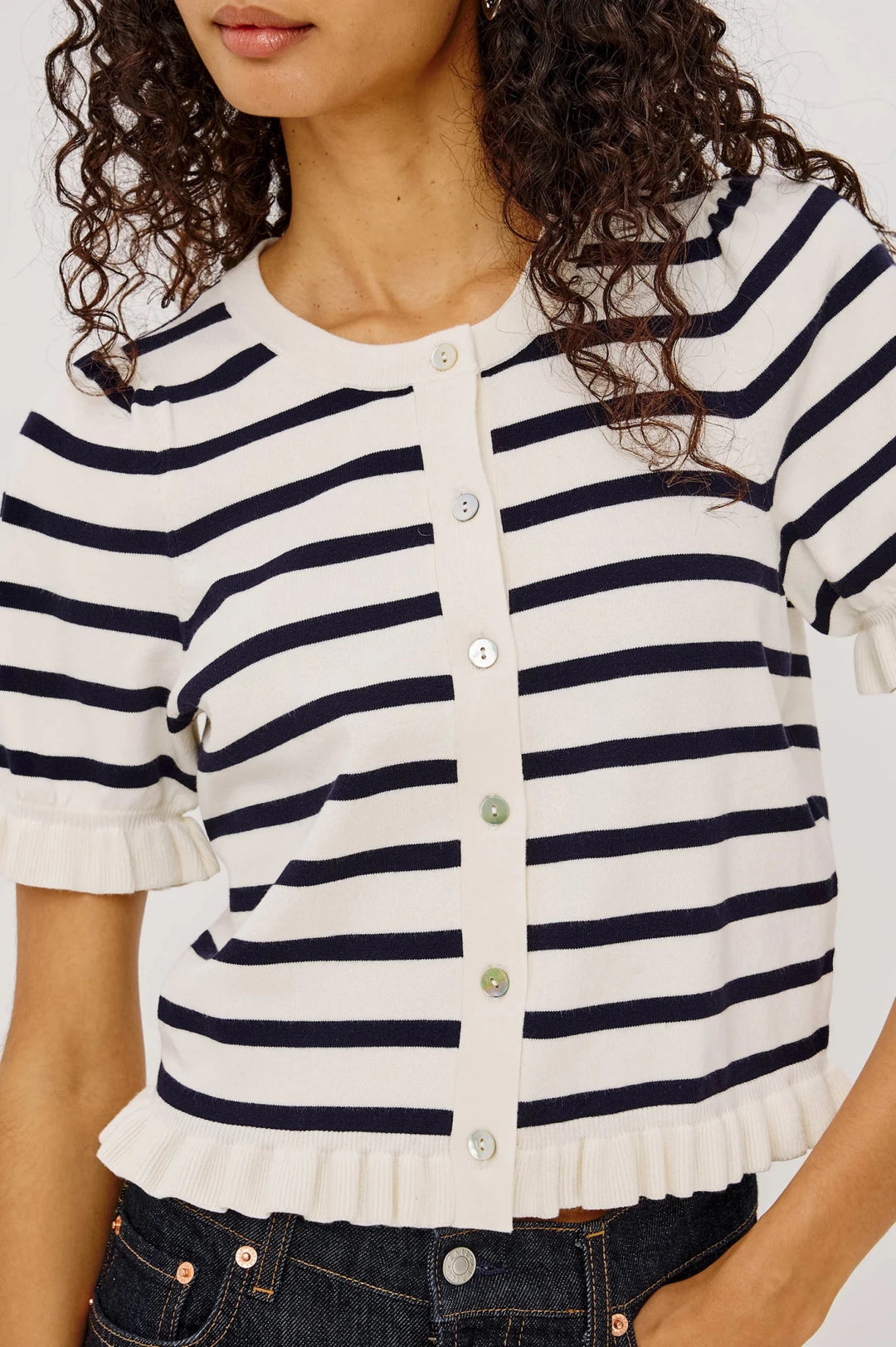 Lora top in Ivory Navy Stripe - obligato