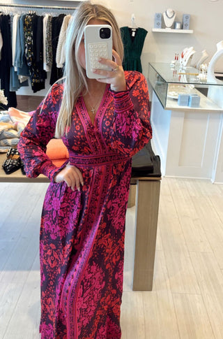 L/S Maxi Dress in Fuschia Pinks - obligato