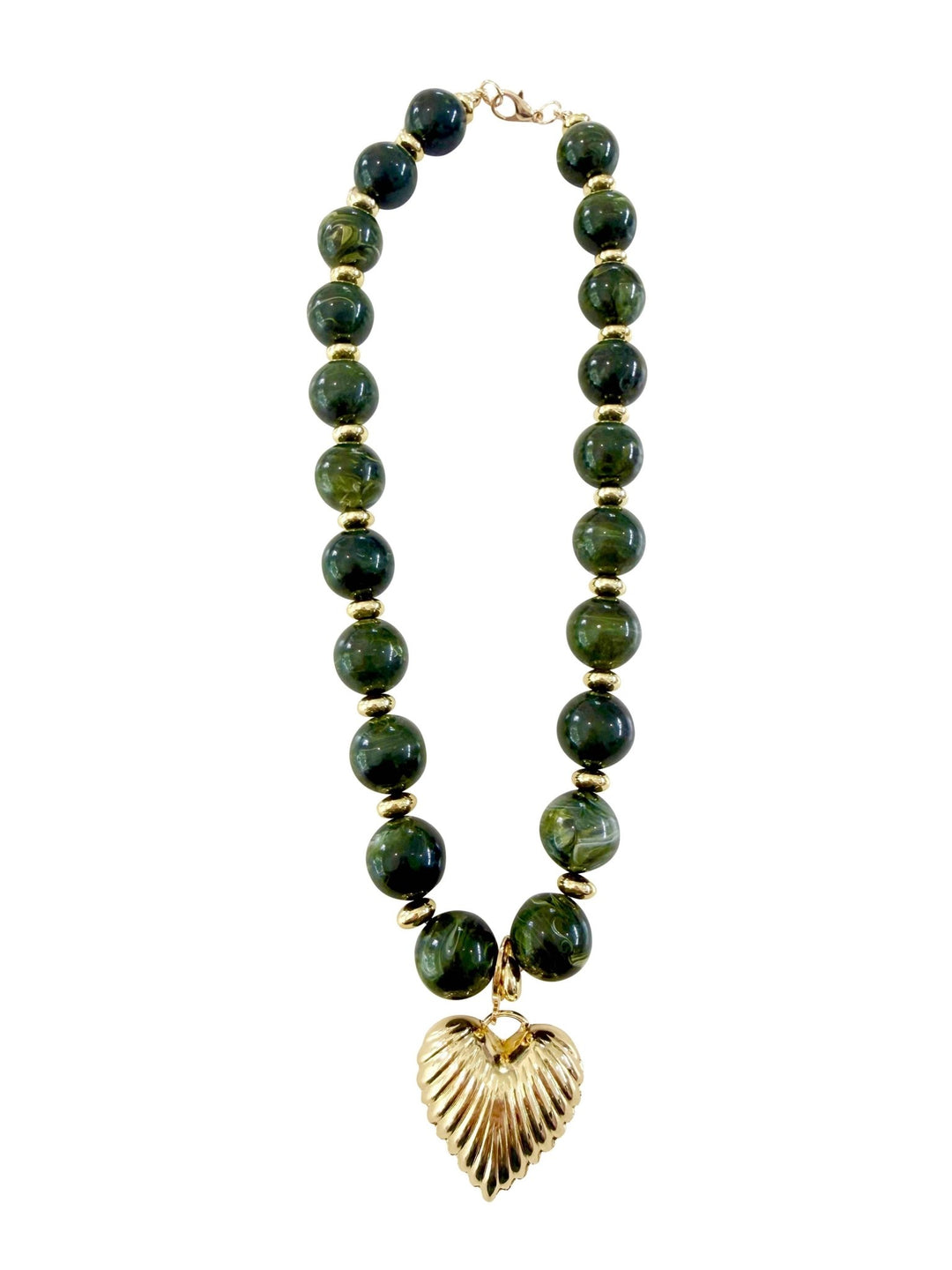 Lucas Beaded Necklace with Gold Heart Pendant - Emerald - obligato