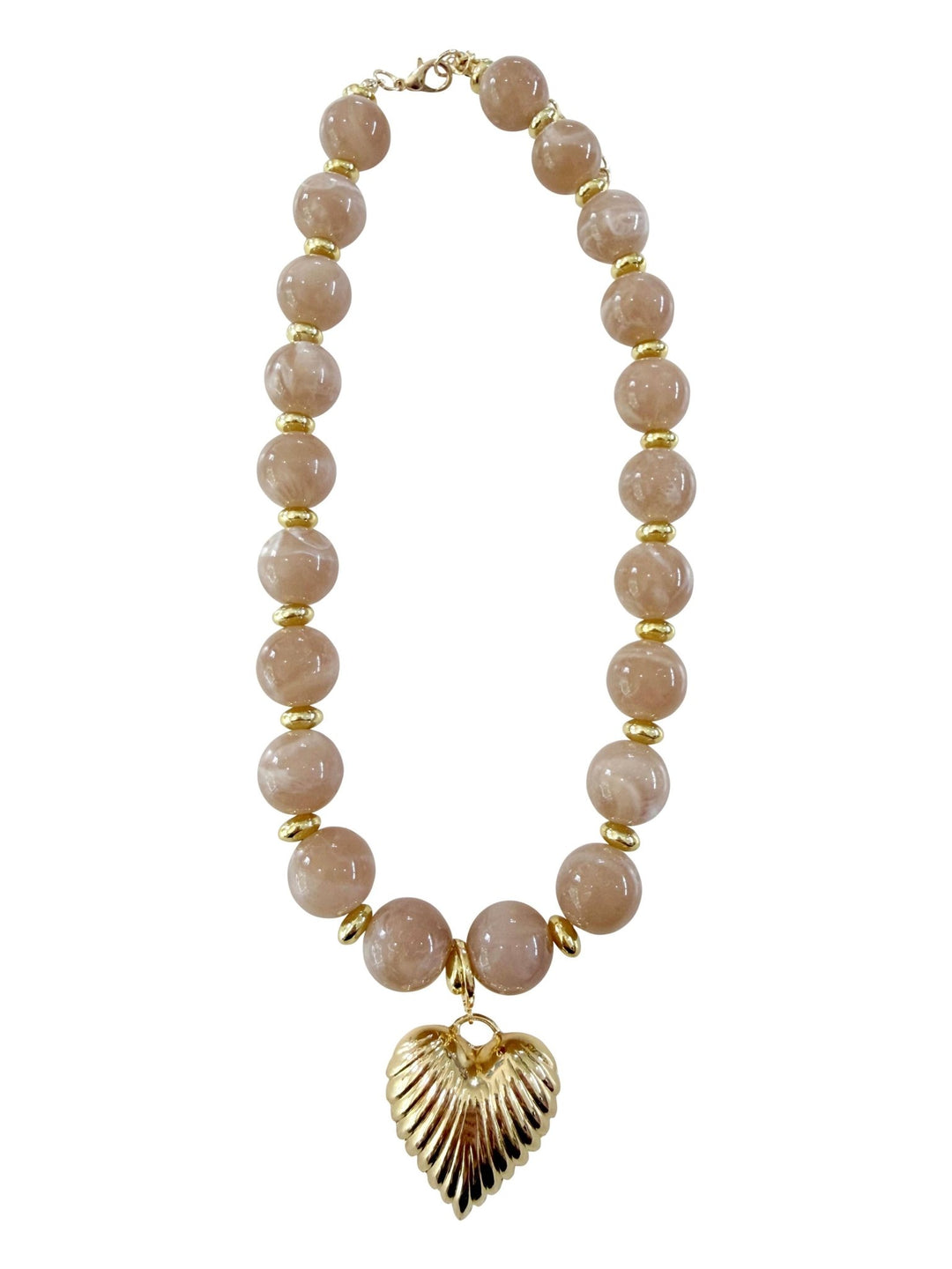 Lucas Beaded Necklace with Gold Heart Pendant -Taupe - obligato