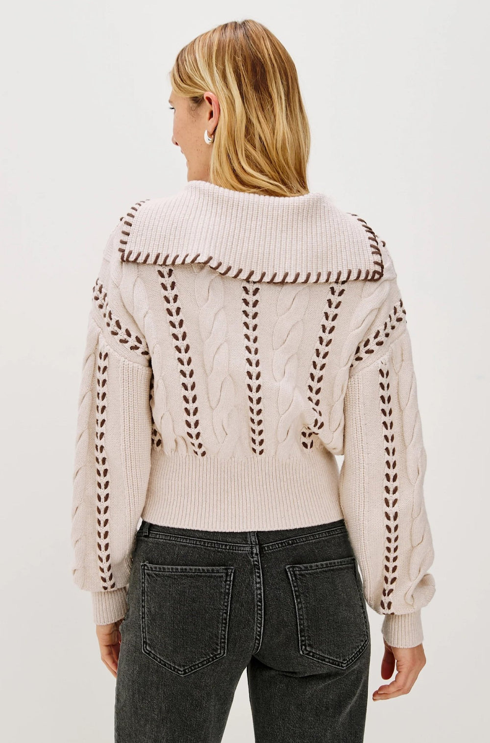 Lune Sweater in Oatmeal Brown Whip Stitch - obligato