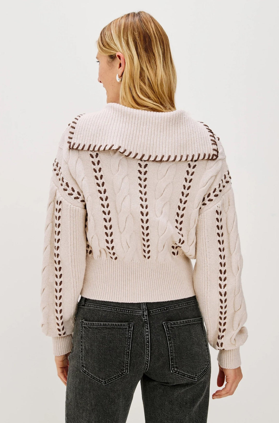 Lune Sweater in Oatmeal Brown Whip Stitch - obligato
