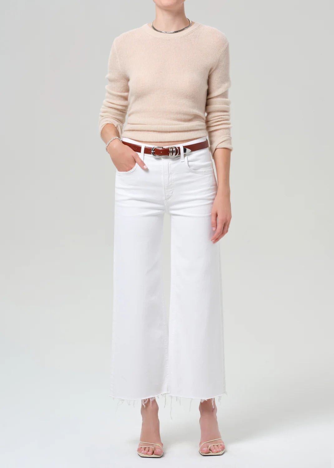 Lyra Wide Leg Crop in Soft White - obligato