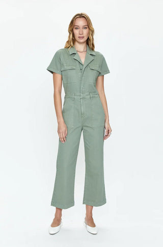 Makenna Utility Wide Leg Jumpsuit in Carnary Olive - obligato