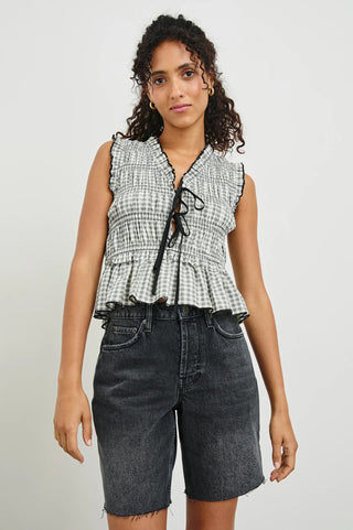 Martine Ivory Jet Gingham Top - obligato