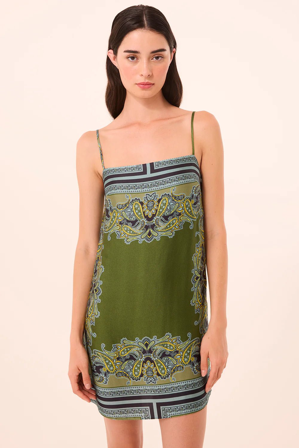Maxine Dress in Moss Scarf Print - obligato