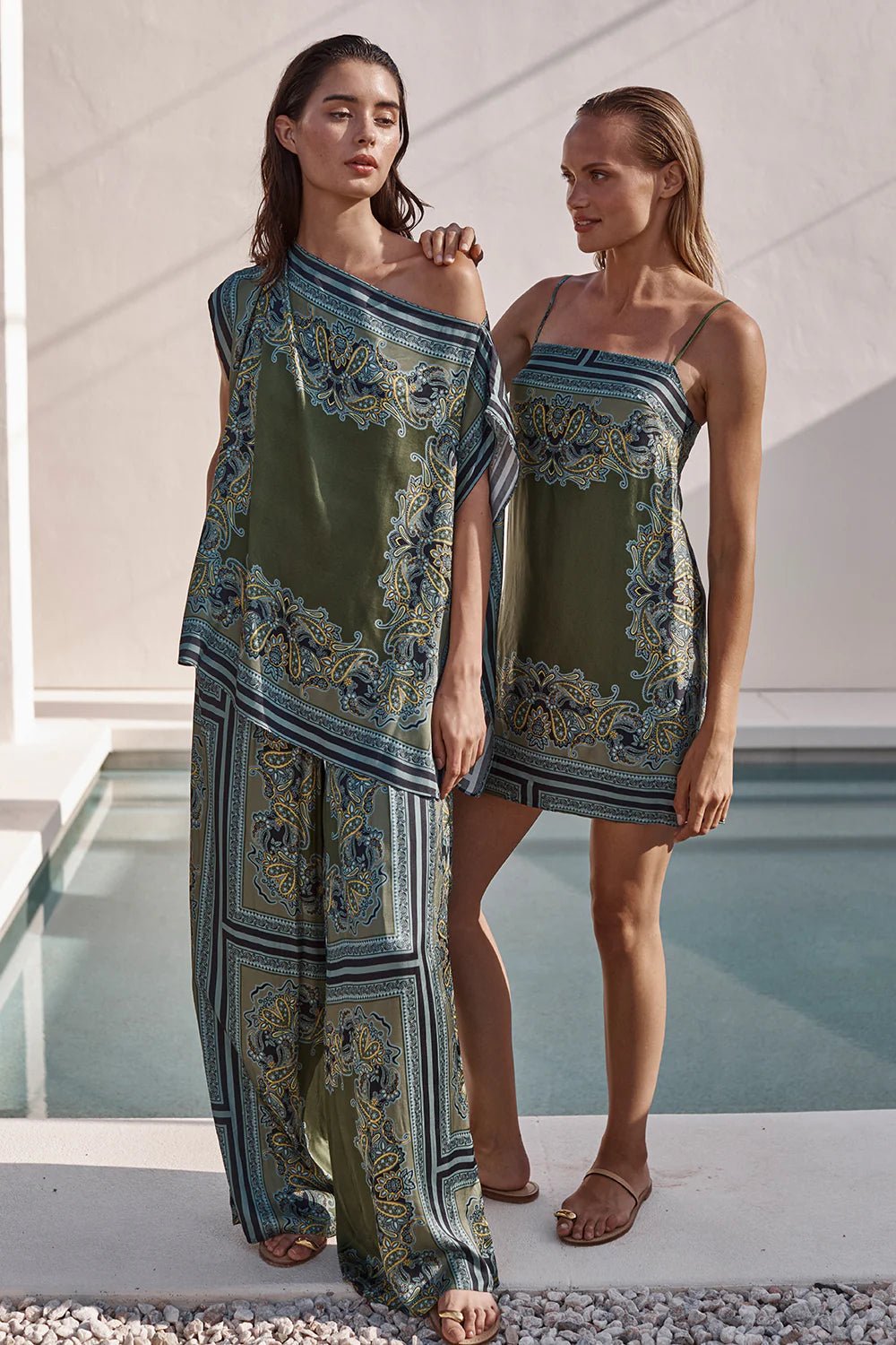 Maxine Dress in Moss Scarf Print - obligato