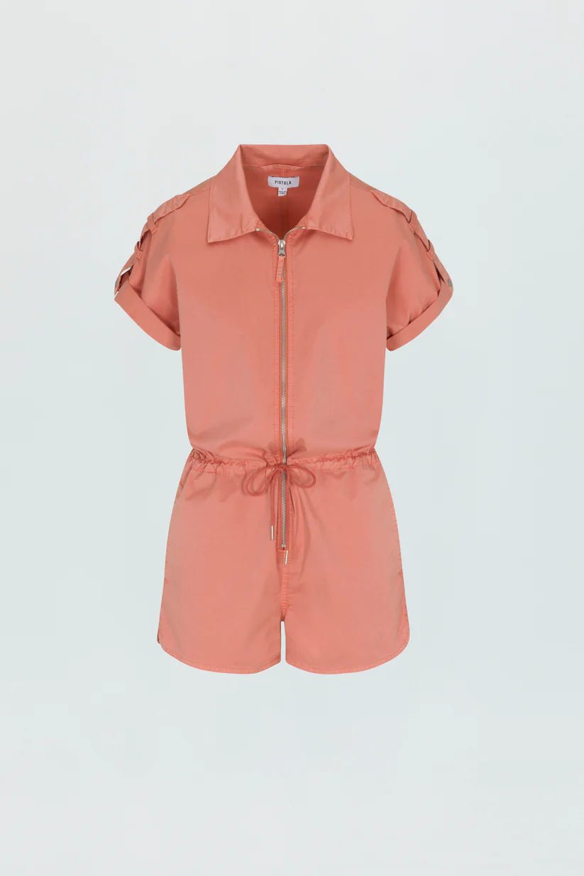 Meg Short Sleeve Zip Front Romper - obligato