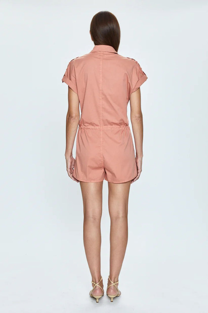 Meg Short Sleeve Zip Front Romper - obligato