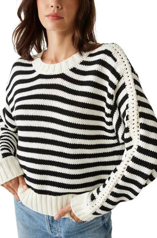 Merle Crew Neck Sweater Black White Stripe - obligato