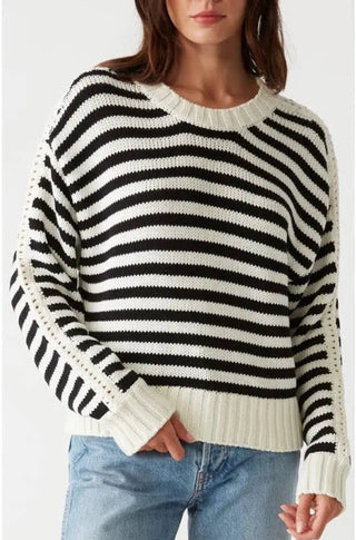 Merle Crew Neck Sweater Black White Stripe - obligato