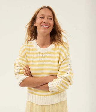 Merle Crew Neck Sweater Yellow White Stripe - obligato