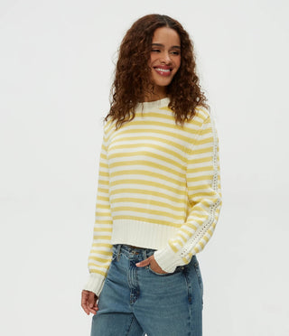 Merle Crew Neck Sweater Yellow White Stripe - obligato