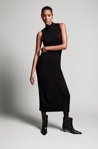 Mesh Mock Neck Dress in Black - obligato