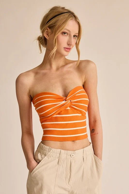 Mia Strapless Twist Front Stripe Top - obligato