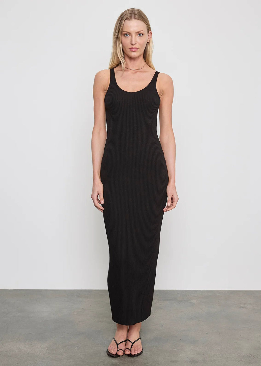 Military Rib Slim Tank Dress - Black - obligato