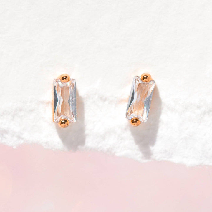 Mini Baguette Studs: Rose Gold - obligato