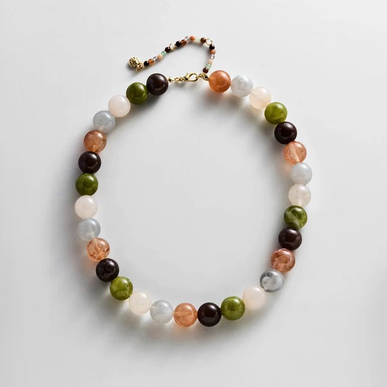 Mini Jane Beaded Necklace in Earth Tones - obligato