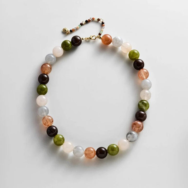 Mini Jane Beaded Necklace in Earth Tones - obligato